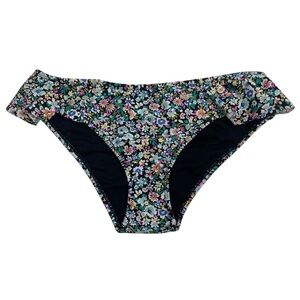 Raisins Sophia Ditzy Floral Print Ruffled Bikini Bottoms Black XS New Reticket